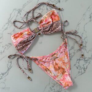 Kulani Kinis Bandeau Bikini Top + Cheeky Tie Bottom - Wild Skies - Size Large